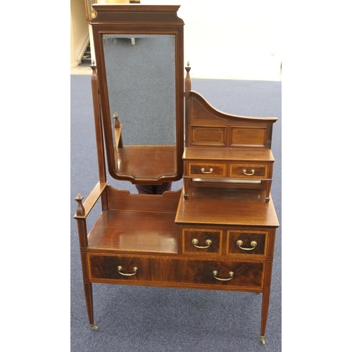 927 - Late Victorian mahogany and satinwood banded duchess dressing table, width 105cm, height 179cm