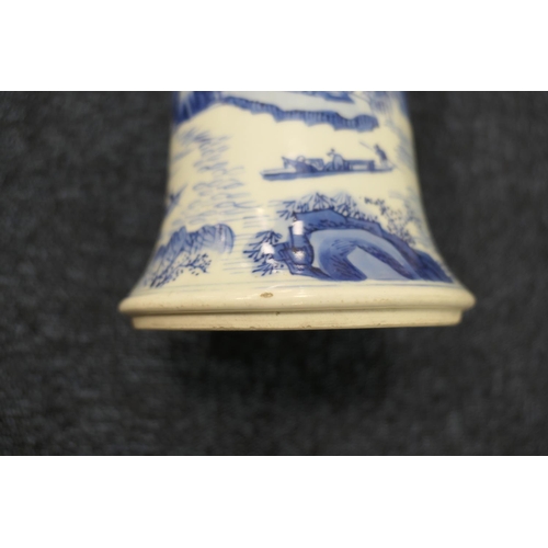 86 - Chinese blue and white Gu beaker vase, Kangxi (1662-1722), decorated in three sections with continuo... 