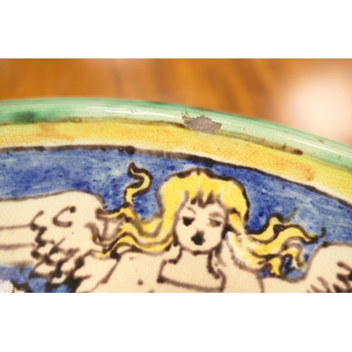 141 - Rare Harold Rathbone for Della Robbia large pottery charger, dated 1894, inscribed to a central bann... 