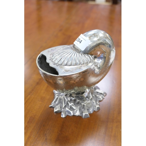 284 - Victorian silver plated nautilus shell spoon warmer, by Walker & Hall, height 16.5cm