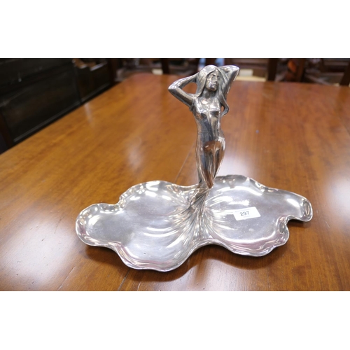 297 - WMF Art Nouveau silver plated pewter hors d'oeuvres dish, circa 1900, centred with a diaphanous lady... 