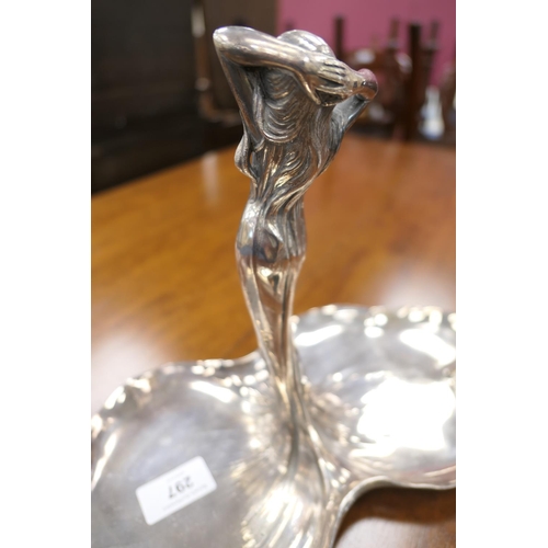 297 - WMF Art Nouveau silver plated pewter hors d'oeuvres dish, circa 1900, centred with a diaphanous lady... 