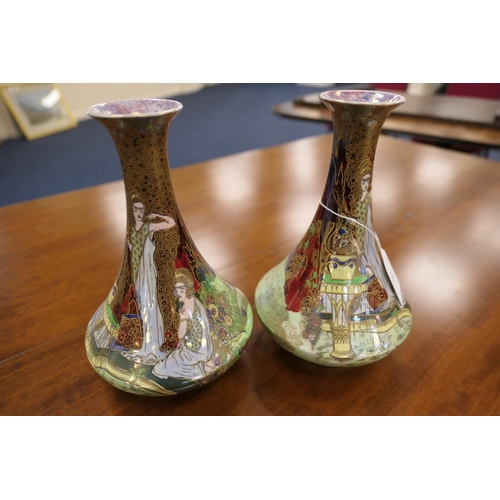 76 - Pair of Wiltonware lustrous vases, circa 1930s, Art Deco style being of trumpet form decorated with ... 