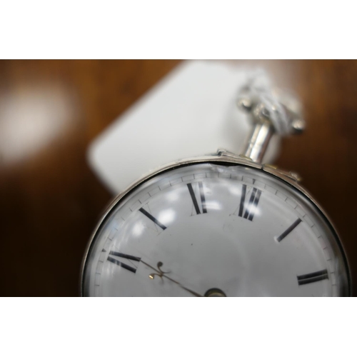 384 - George III pair cased verge pocket watch, by Robert Henderson, Scarborough, circa 1760 (?), 44mm whi... 