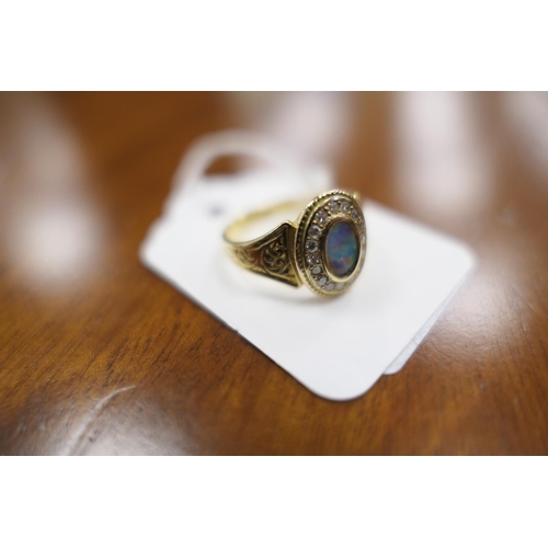 436 - Edwardian opal and diamond memoriam ring, in 15ct gold, centred with an opal approx. 7mm x 4mm, bord... 