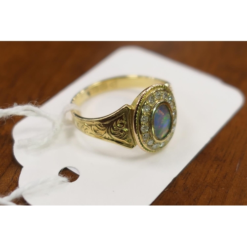 436 - Edwardian opal and diamond memoriam ring, in 15ct gold, centred with an opal approx. 7mm x 4mm, bord... 