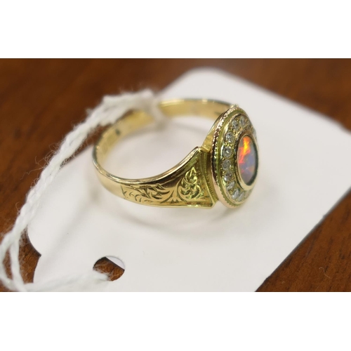 436 - Edwardian opal and diamond memoriam ring, in 15ct gold, centred with an opal approx. 7mm x 4mm, bord... 