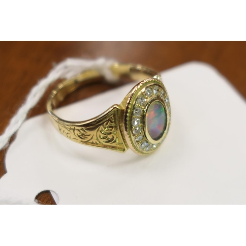 436 - Edwardian opal and diamond memoriam ring, in 15ct gold, centred with an opal approx. 7mm x 4mm, bord... 