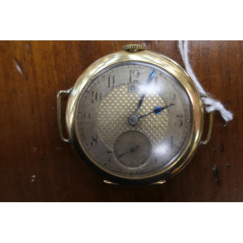 463 - Omega 18ct gold vintage gent's wristwatch, circa 1930, 25mm silvered and tooled dial with Arabic num... 