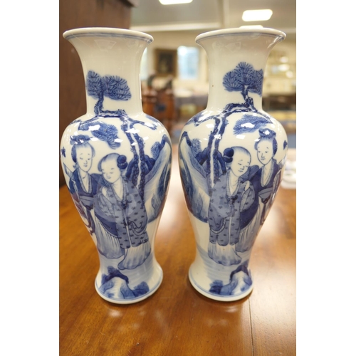 30 - Pair of Chinese blue and white vases, late 19th Century, inverted baluster form with trumpet neck, d... 