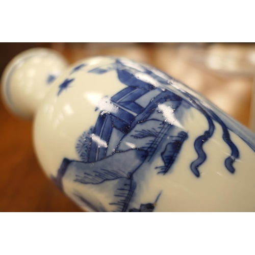 30 - Pair of Chinese blue and white vases, late 19th Century, inverted baluster form with trumpet neck, d... 