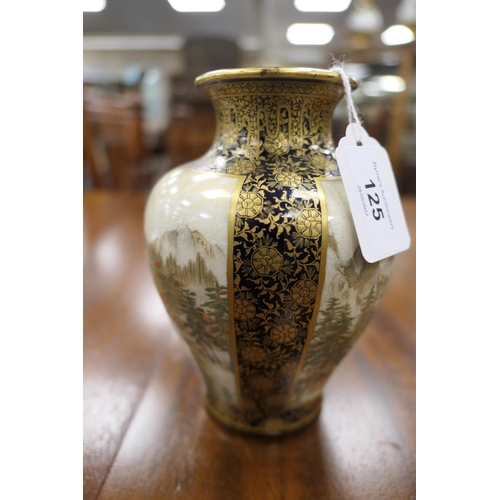 125 - Japanese satsuma vase by Kinkozan, Meiji (1868-1912), shouldered ovoid form with flared neck, decora... 