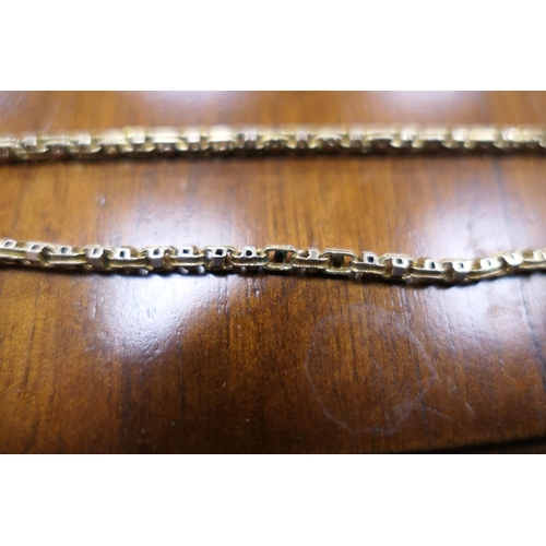 396 - 9ct gold fancy link guard chain, with spring clip, length 158cm, weight approx. 38.6g