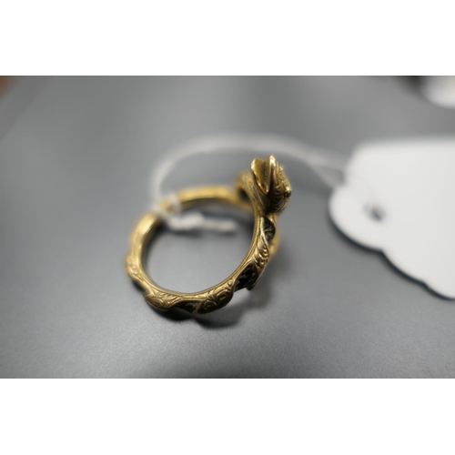 414 - Victorian yellow gold serpent ring, late 19th Century, (probably, originally worked with hair placed... 