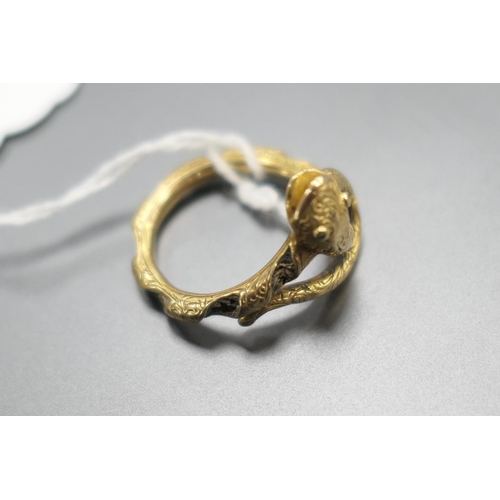 414 - Victorian yellow gold serpent ring, late 19th Century, (probably, originally worked with hair placed... 