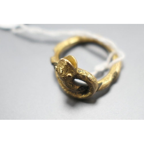 414 - Victorian yellow gold serpent ring, late 19th Century, (probably, originally worked with hair placed... 