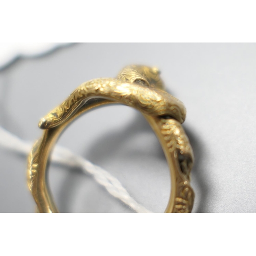 414 - Victorian yellow gold serpent ring, late 19th Century, (probably, originally worked with hair placed... 