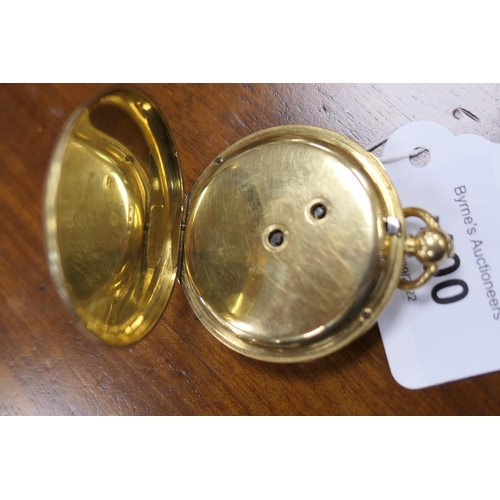 400 - Victorian 18ct gold open faced pocket watch, hallmarked Chester 1850, 40mm gilt dial chased with flo... 