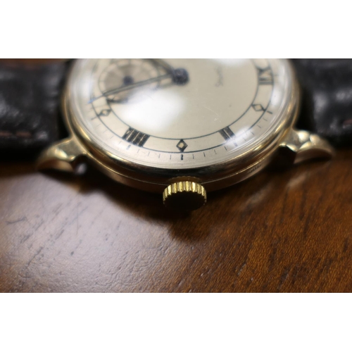 453 - Smiths 9ct gold gent's vintage wristwatch, circa 1947, manual wind, 30mm, on a leather strap; also a... 