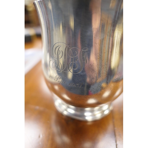 300 - George V silver pint tankard, by Adie Bros., Birmingham 1930, bell shaped and engraved with initials... 