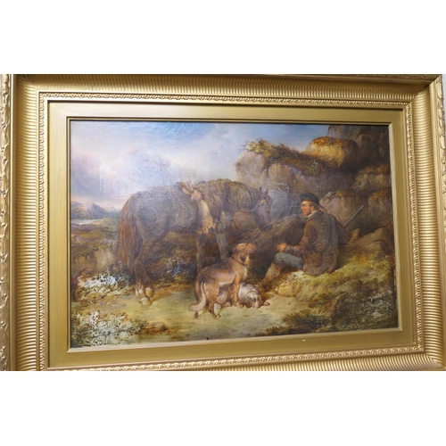 553 - S Jones (active late 19th Century), Highland gamekeeper's rest, oil on canvas, signed and dated 1881... 