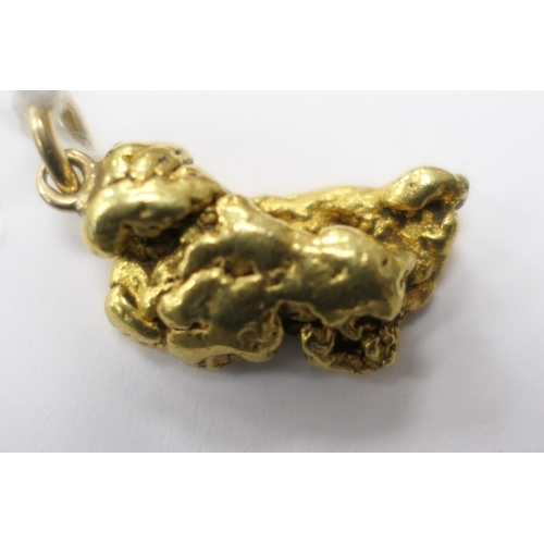 477 - Natural gold nugget, with an attached ring for suspension and a 9ct suspension ring, the nugget 18mm... 