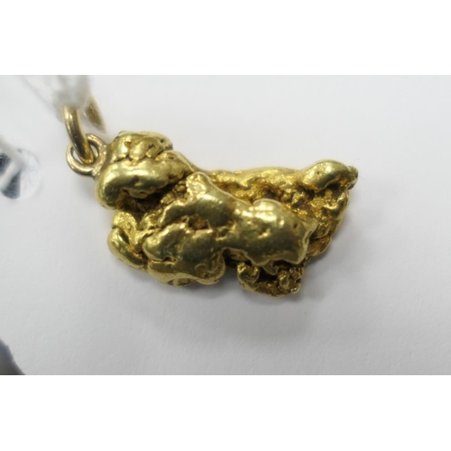 477 - Natural gold nugget, with an attached ring for suspension and a 9ct suspension ring, the nugget 18mm... 