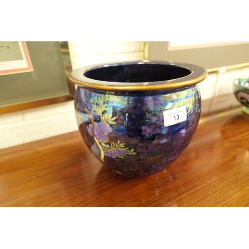 13 - Maling Chinese Cranes pattern jardiniere, with lustrous purple ground, pattern 3196, height 20cm