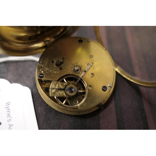 400 - Victorian 18ct gold open faced pocket watch, hallmarked Chester 1850, 40mm gilt dial chased with flo... 