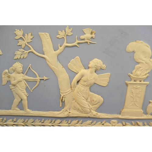 80 - Wedgwood jasperware plaque, 19th Century, sky blue jasper with applied classical scene featuring Psy... 