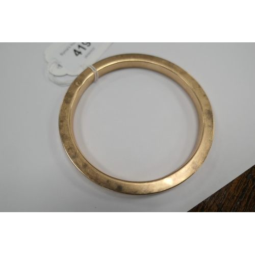 419 - 9ct gold bangle, Birmingham 1945, square section, interior diameter 70mm, weight approx. 19g