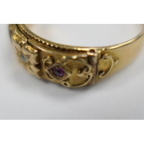 469 - Edwardian 18ct gold gem set sweetheart ring, Birmingham 1903, set with a tiny diamond and two tiny r... 