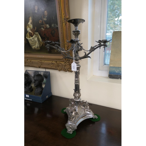 279 - Victorian silver plated table centre (incomplete), circa 1875, the central column supporting a stand... 