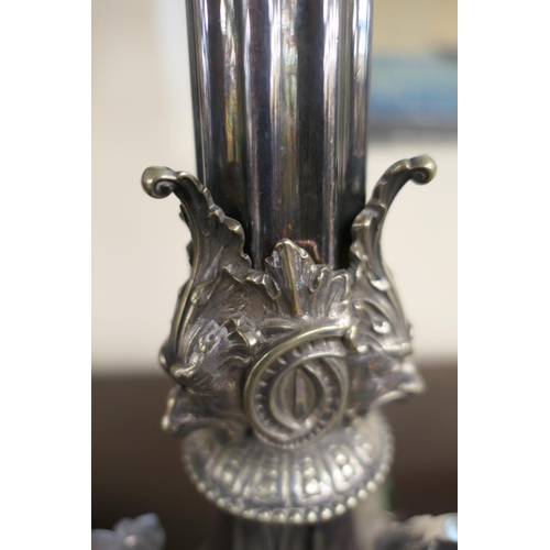 279 - Victorian silver plated table centre (incomplete), circa 1875, the central column supporting a stand... 