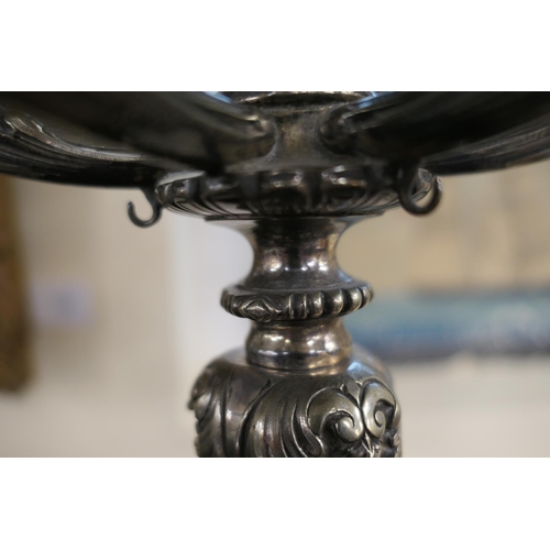 279 - Victorian silver plated table centre (incomplete), circa 1875, the central column supporting a stand... 