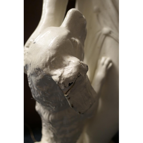 625 - Late Victorian cast plaster sculpture 'Best friends', height 136cm