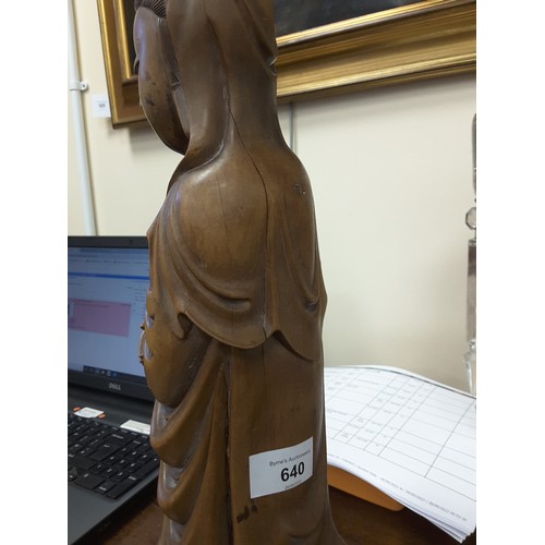 640 - Chinese carved wooden figure of Guanyin, late 19th Century, height 42cm