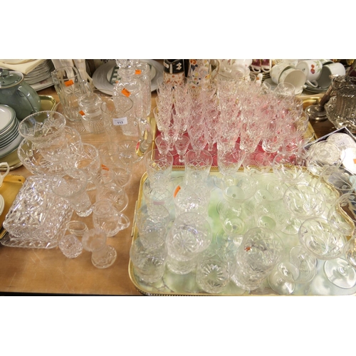 113 - Quantity of 20th Century glassware including numerous pedestal wines, spirit decanters, jugs etc.