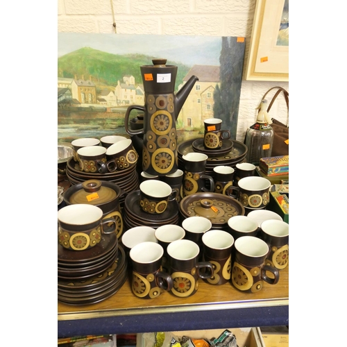 2 - Retro stoneware dinner, tea and coffee service in a decorative brown glaze (2 trays)