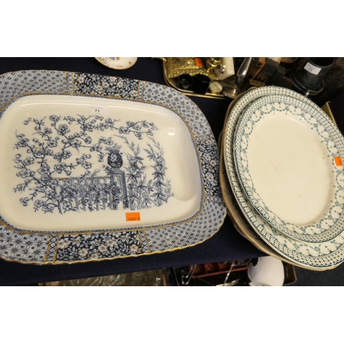 71 - Victorian Aesthetic period pottery meat plate and three further pottery meat plates (4)