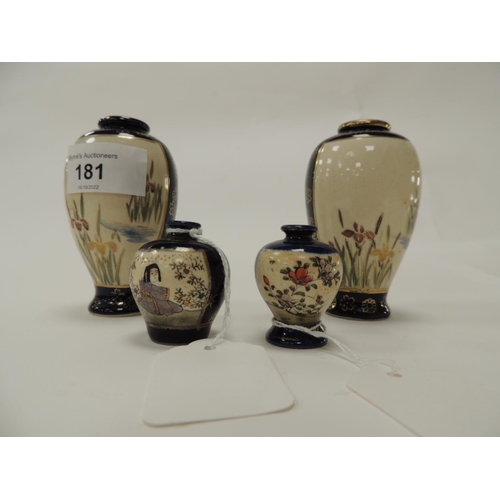 181 - Pair of Japanese satsuma miniature vases, late Meiji, 9.5cm; also two further  miniature Japanese sa... 