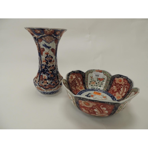 182 - Japanese Imari waisted vase and a lappet Imari bowl (2)