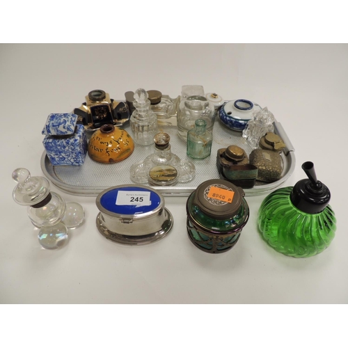 245 - Assorted pottery, glass and other ink bottles