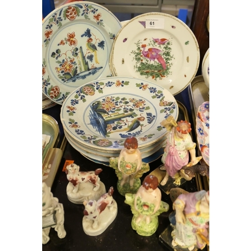 61 - Polychrome Delft plates, pair of Samson porcelain plates, small assortment of Staffordshire creamwar... 