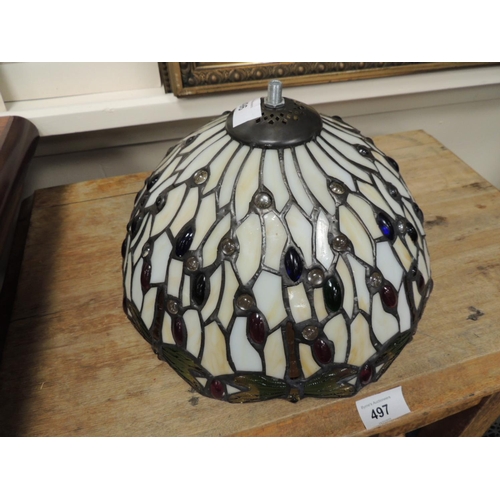 496 - Leaded and stained glass lampshade in the Tiffany style, 30cm diameter