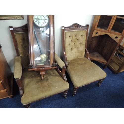 508 - Pair of late Victorian mahogany and upholstered gent's and lady's salon chairs