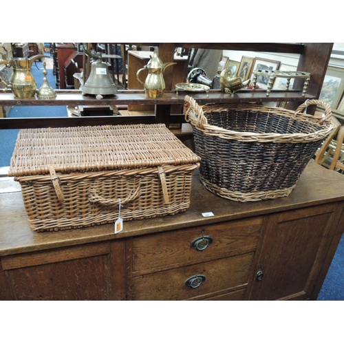 564 - Wicker picnic basket and wicker log basket (2)