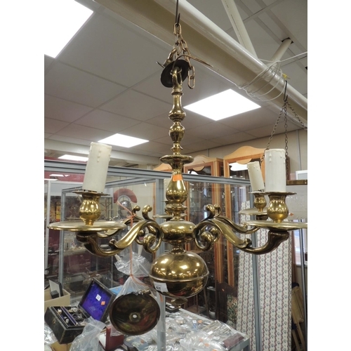 431 - Dutch style brass five branch chandelier, 60cm drop