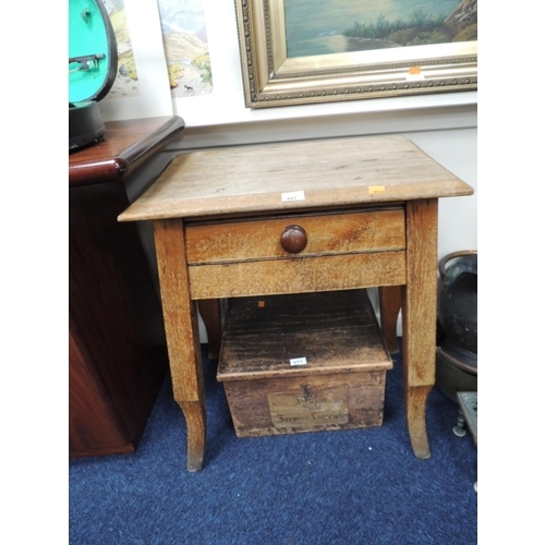 497 - Victorian press stand fitted with a drawer, width 61cm; also a pine Deed box (2)