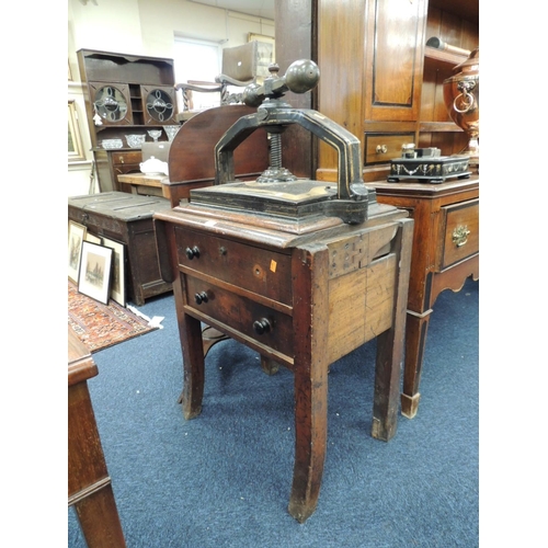 634 - Victorian cast iron book press on mahogany chest